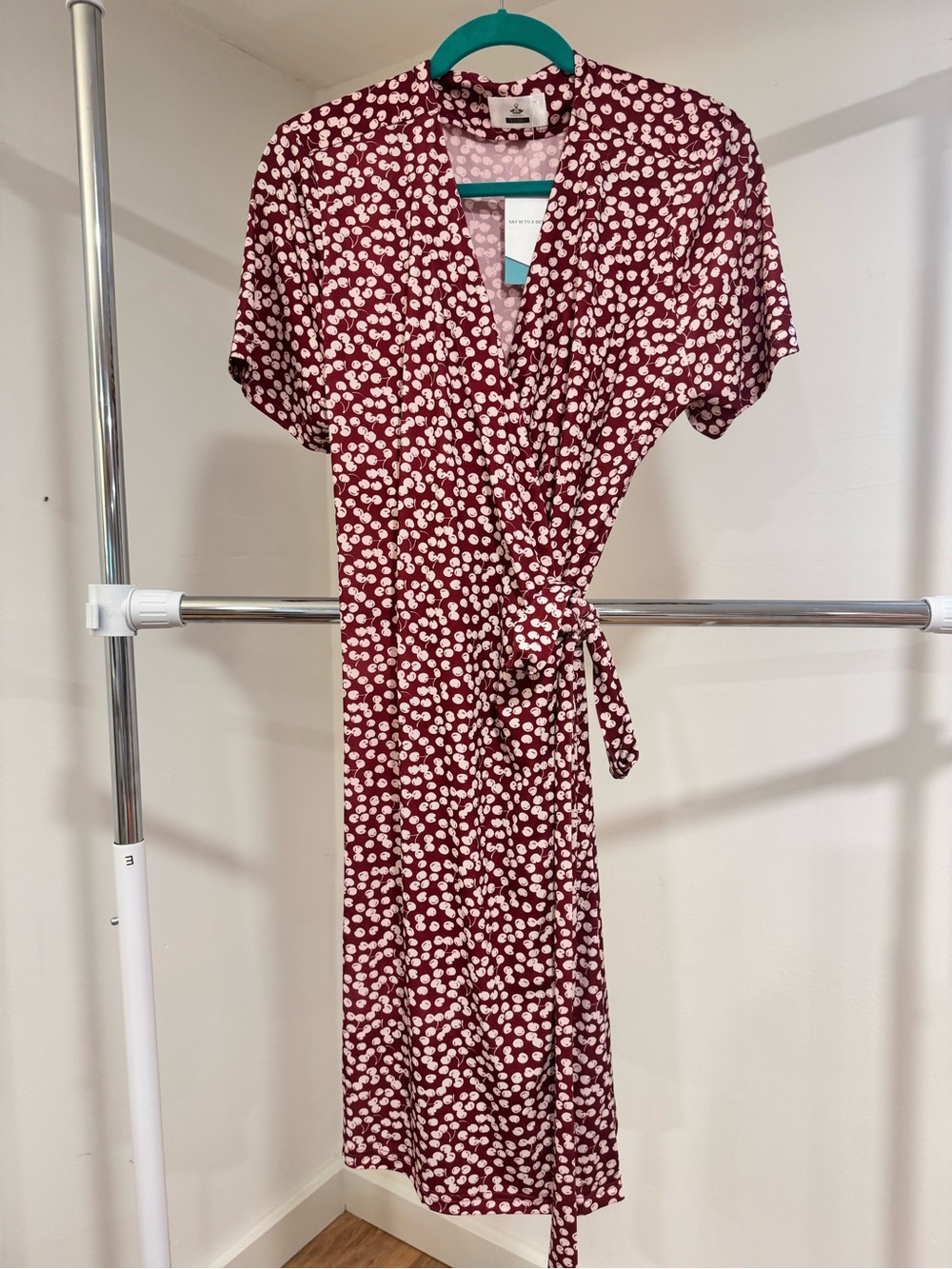 Burgundy Floral Wrap Midi Dress - yoga brand